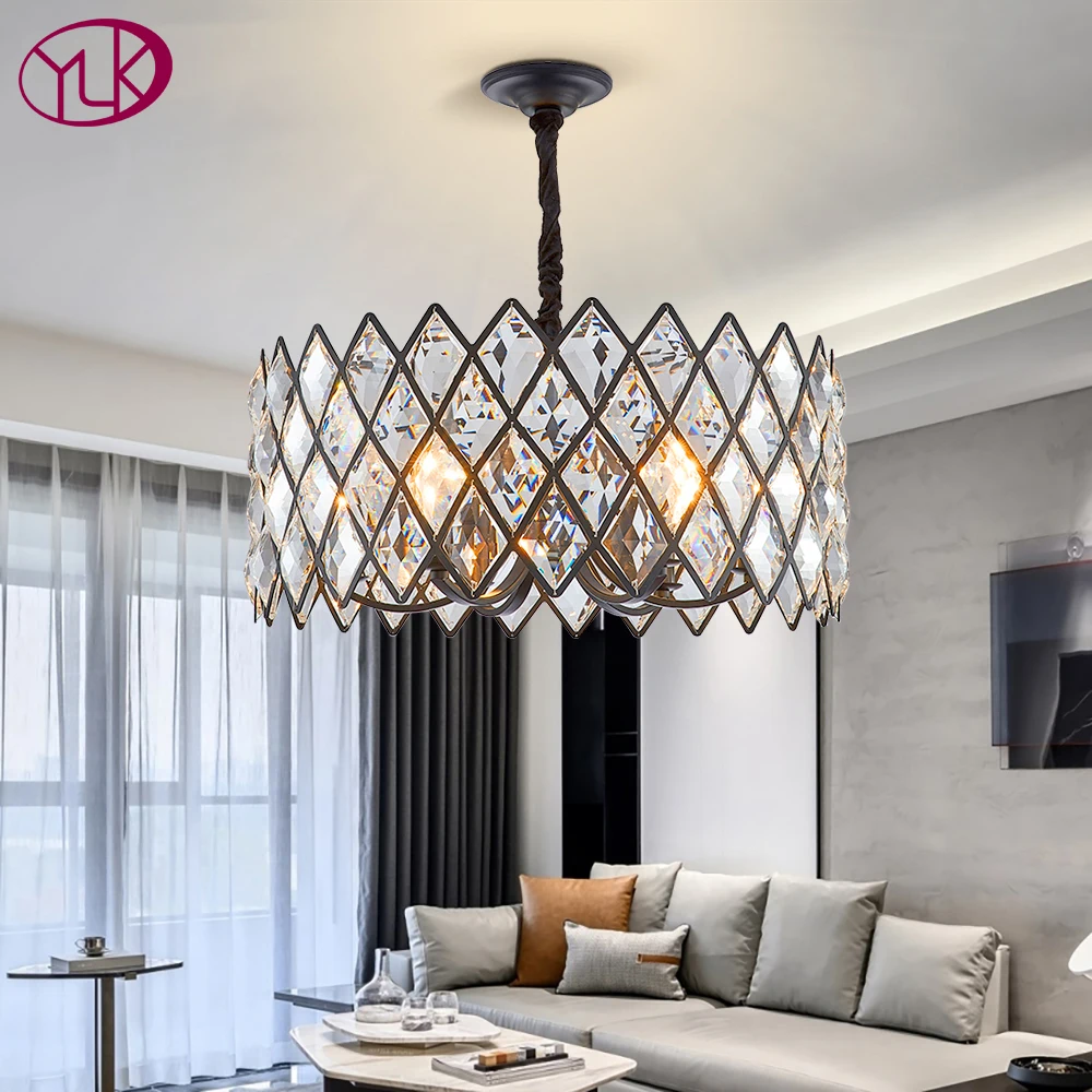 Modern Round Black Crystal Chandelier Lighting For Dining Room Living Home Fixture LED Bulbs Bedroom Hanging Lamps | Лампы и освещение