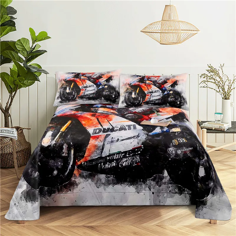 

Motorcycle 0.9/1.2/1.5/1.8/2.0m Digital Printing Polyester Bed Flat Sheet With Pillowcase Print Bedding Set