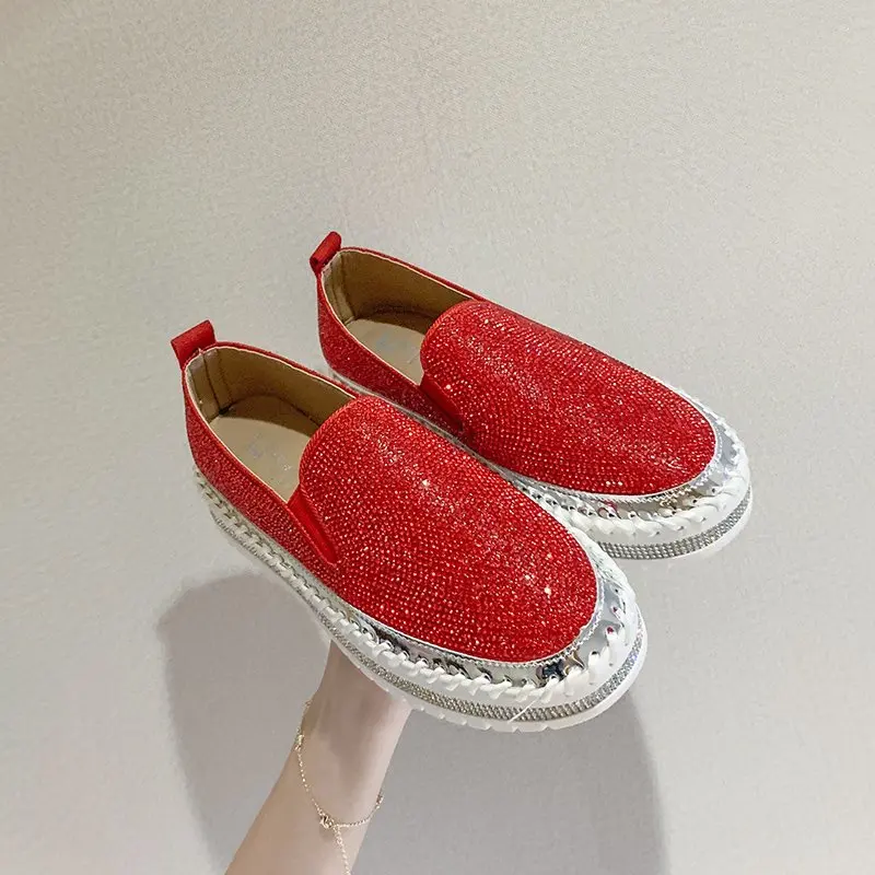 

2021 Springautumn Crystal Diamonds Women Flats Bling Woman Shoes Rhinestone Ladies Casual Shoes Round Toe Slip-On Platform Shoes