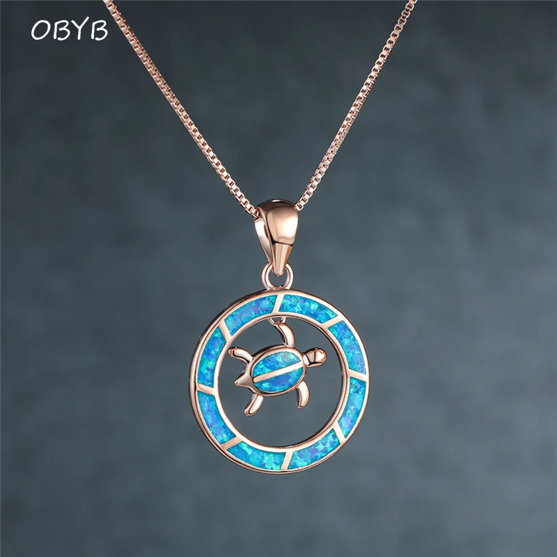 

Fashion Round Circle Lucky Turtle Pendant Necklace for Women Simple Clavicle Chain Blue Rhinestones Female Jewelry Gift Collar