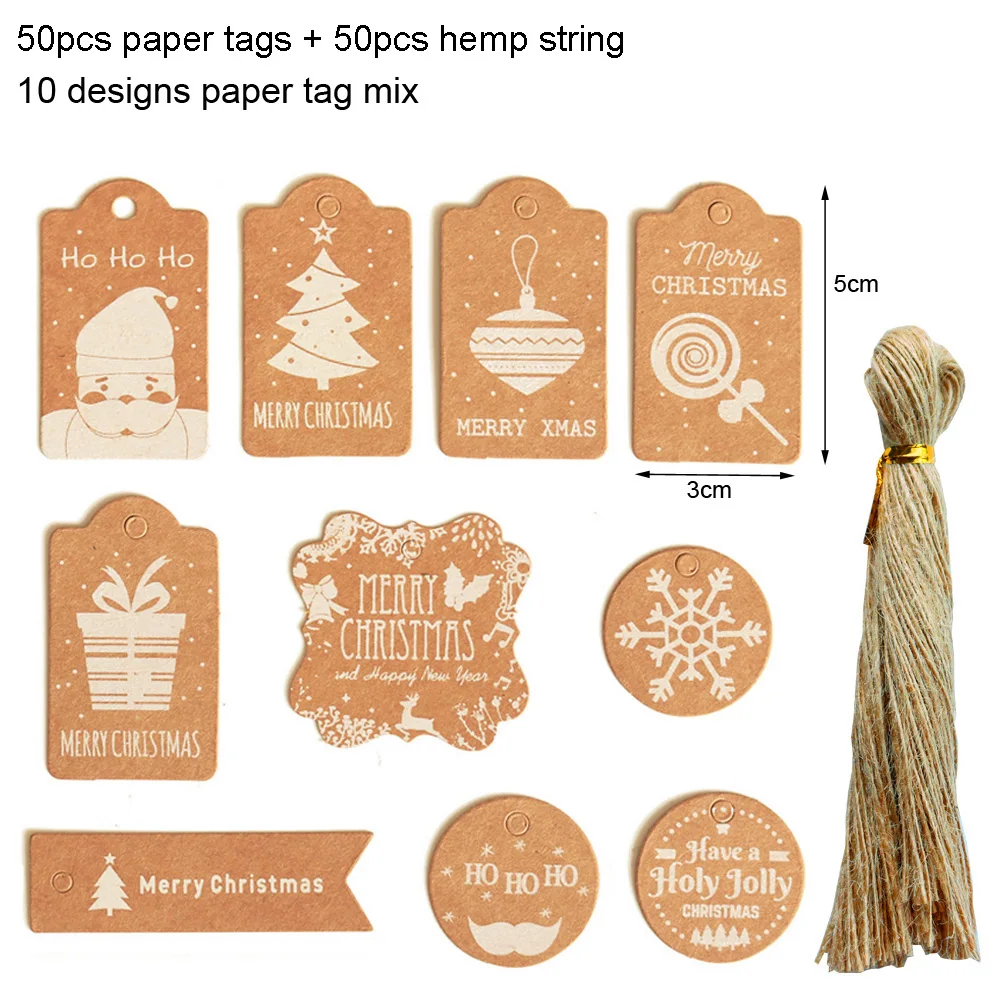 Pattern 1 50 шт., много стильных рождественских серий, крафт-бумажные бирки, поделки своими руками, бирки с веревкой, этикетки для рождественской вечеринки, упаковочные материалы для подарков - Цвет: Pattern 1