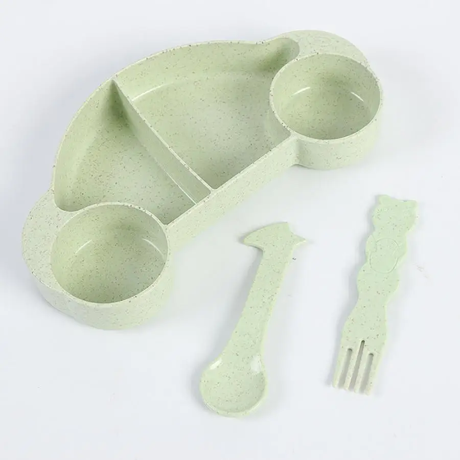 3PCS Wheat Straw Plastic Bowl Tableware Set Baby Dishes Kids Dinner Plate Eating Dinnerware Cartoon Fork Spoon Fruit | Мать и ребенок