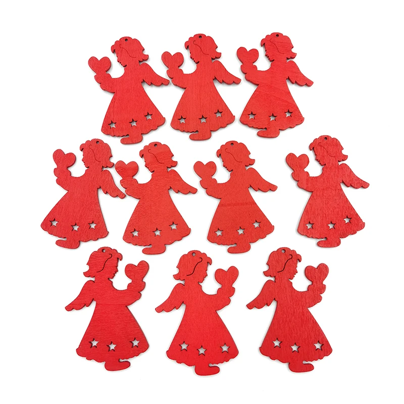 

10pcs Wooden Red Angle Cutouts Embellishments Hanging Ornaments for Christmas Decoration Festival Wedding DIY Craft
