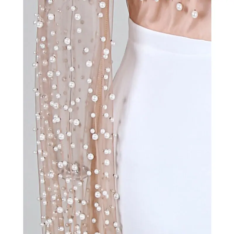 Женское платье с длинными рукавами фонариками и жемчугом Вечерние повседневные