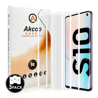 3 pieces akcoo uv screen protector for galaxy s10 3d curved edge glass full screen adhesive 4x strengthen tempered glass