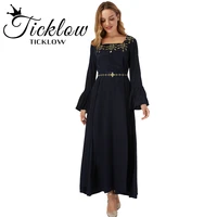 spring autumn new womens fashion dark blue v neck lace stitching long banquet elegant slim flared long sleeve party maxi robes