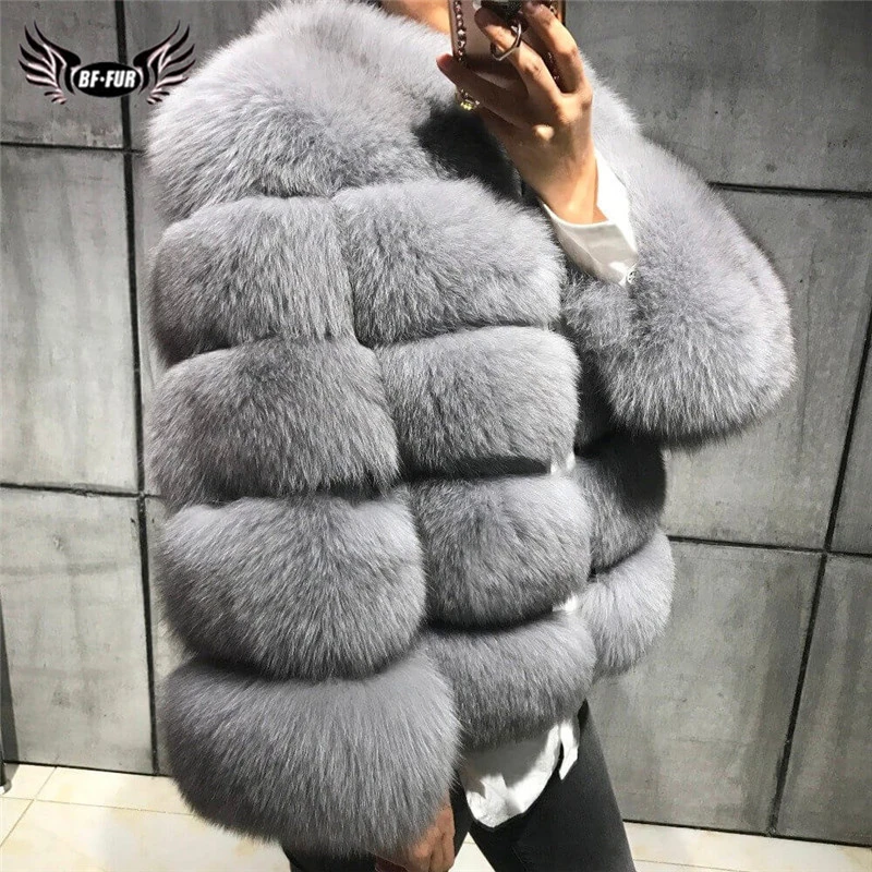 Natural Women Real Fox Fur Coat Winter Luxury Outwear 50cm Long Wholeskin Genuine Fox Fur Jacket Woman Fur Coats Short Overcoats
