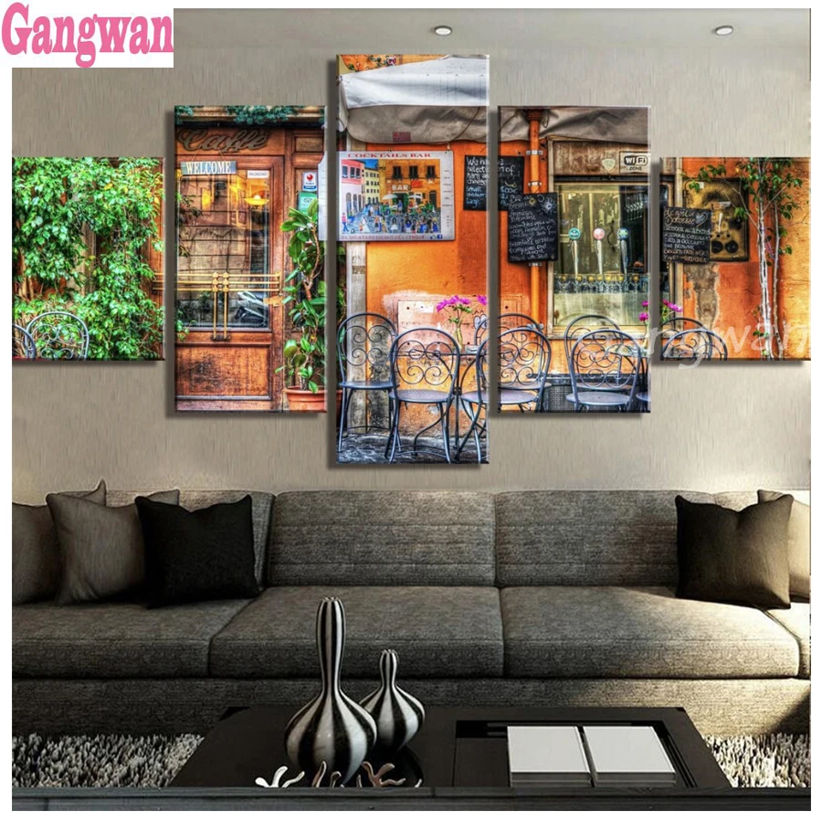 

DIY diamond embroidery Vintage Bar landscape full square round diamond painting cross stitch kits 5D mosaic 5 pcs home decor art