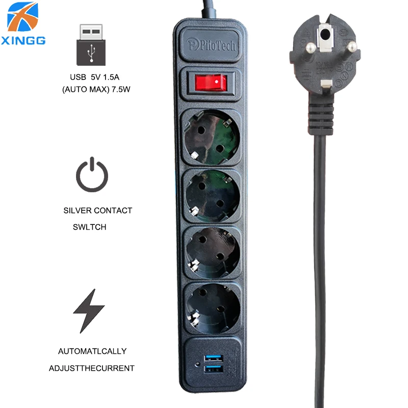 

Smart Power Strip EU Plug USB Fast Charging Socket Universal Electrical Extender Cord for Phones Home Office Network 2500W