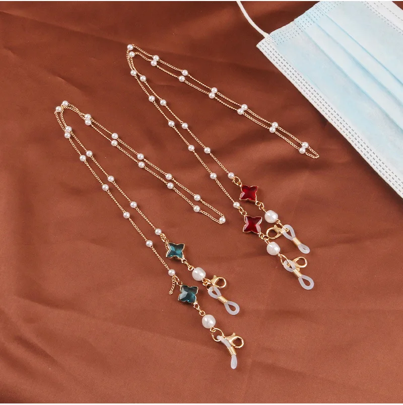 

Fashion Metal Beads Creative Fruit Glasses Chain Masks Rope For Women Girls Retro Crystal Pearls Sunglasses Lanyards Mask Chains