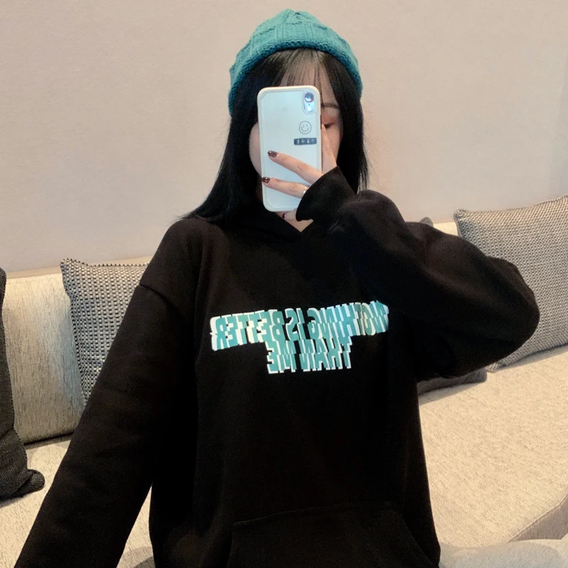 

2021 Spring New Thin Sweater Women's Hooded Letter Printing Loose Pullover Jacket
