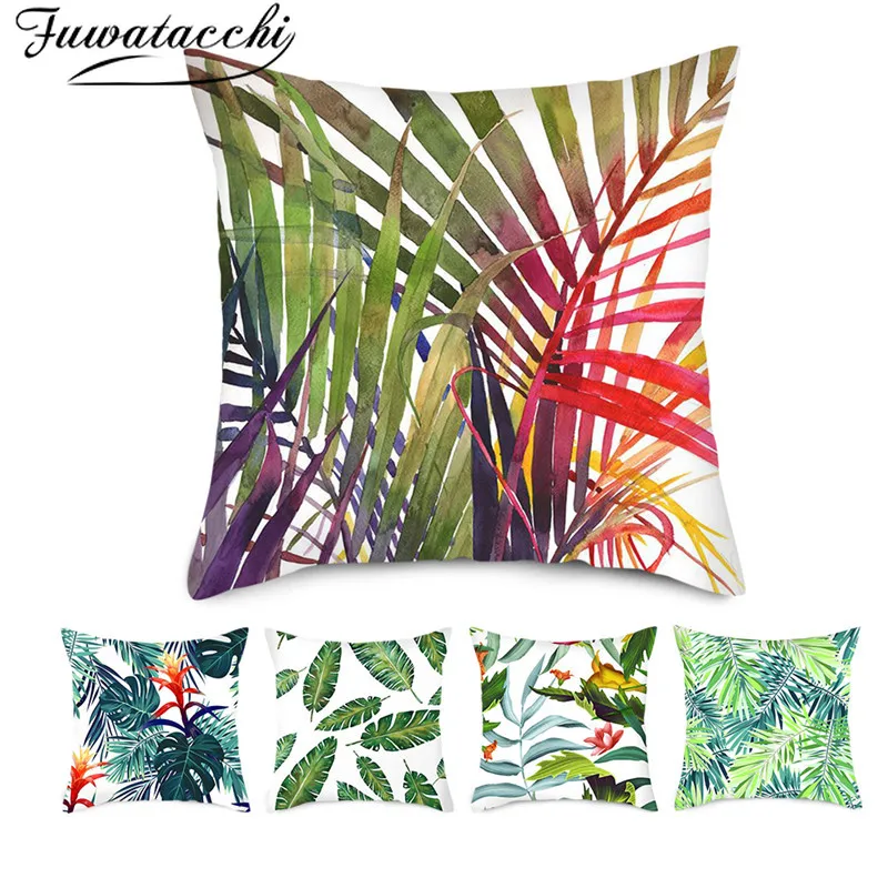 Чехол-наволочка Fuwatacchi из чистого льна с изображением пальмовых листьев
