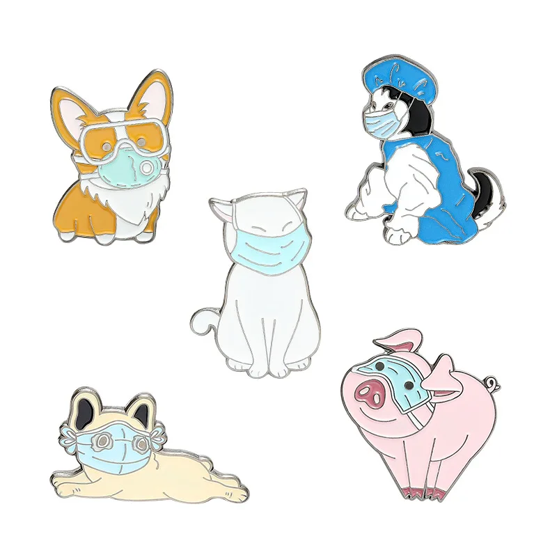 

Pigs And Dogs Wearing Masks Lapel Pins Cute Enamel Badges Anime Brooches For Clothes Women Decorative Pins Jewelry Accessories
