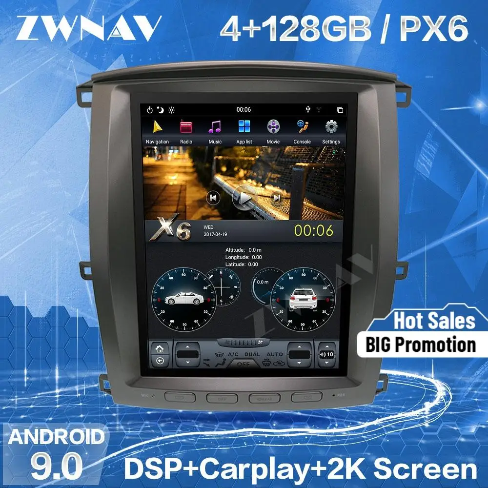 4 + 128G экран Тесла для Toyota Land Cruiser 100 LC100 Lexus LX470 2002 2007 Android блок мультимедийный плеер