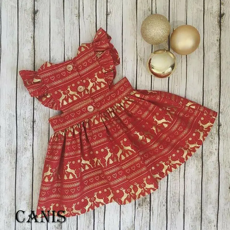 Новинка Рождественский комбинезон с оборками для маленьких девочек одежда