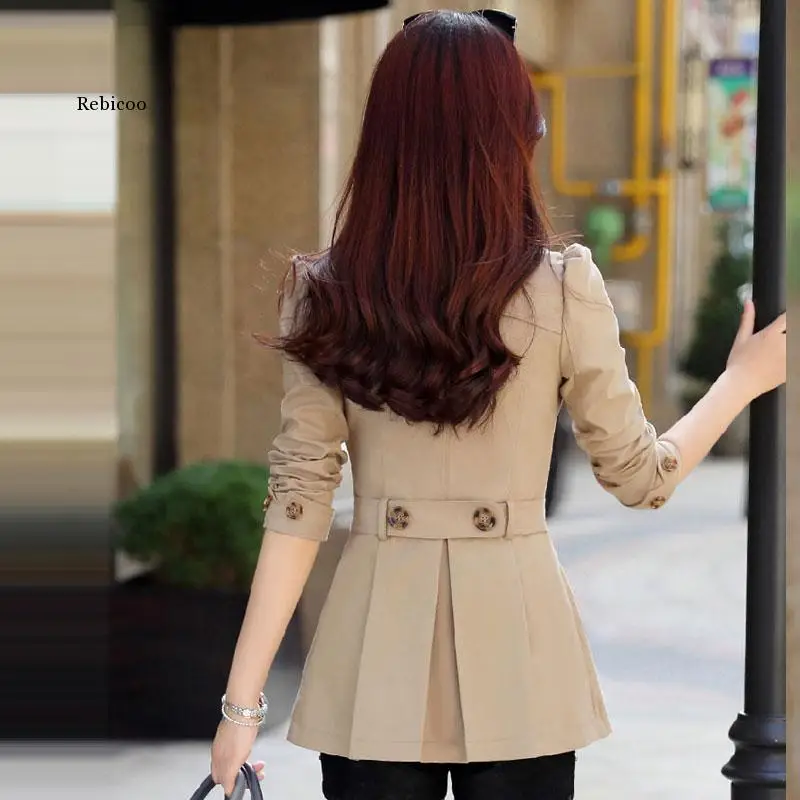 

Spring and Autumn Women's Double Breasted Trench Coat Khaki Retro Casual Office Ladies Business Short Jacket