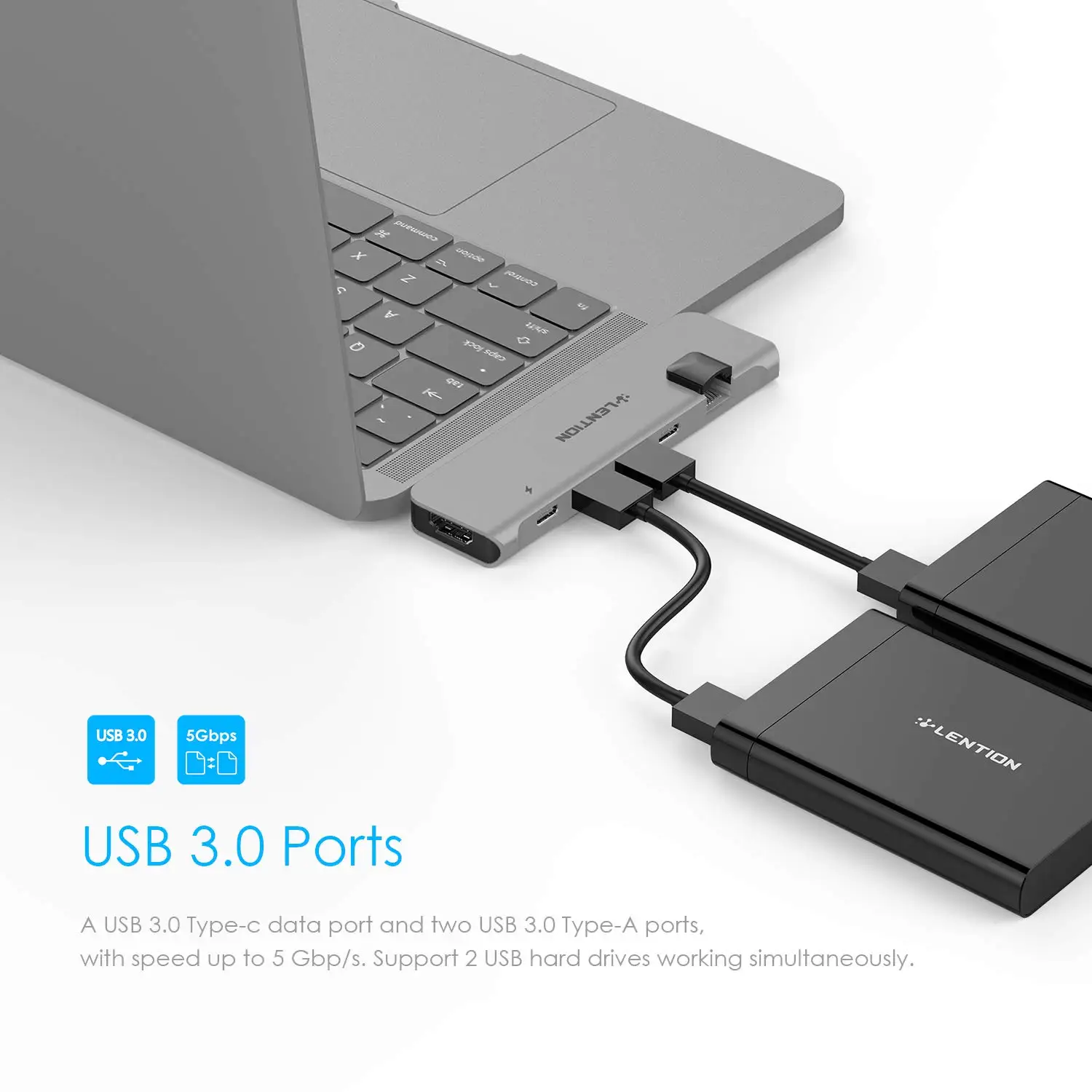 USB C концентратор с 40 Гбит/с Thunderbolt 3100 Вт питания, 4K HDMI, 2 USB 3,0, type C, гигабитный Ethernet адаптер для нового Mac Air