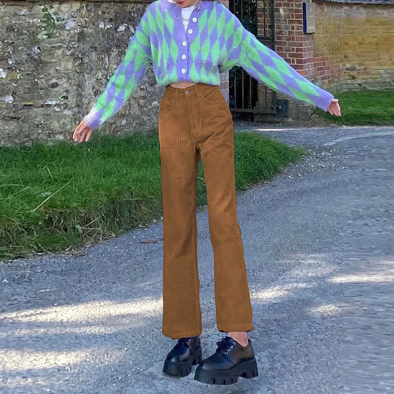 

TRODEAM Thick Corduroy Loose Straight Leg Pants High Waist Women Casual Long Trouser 90s aesthetic Mom Straight Pants Streetwear