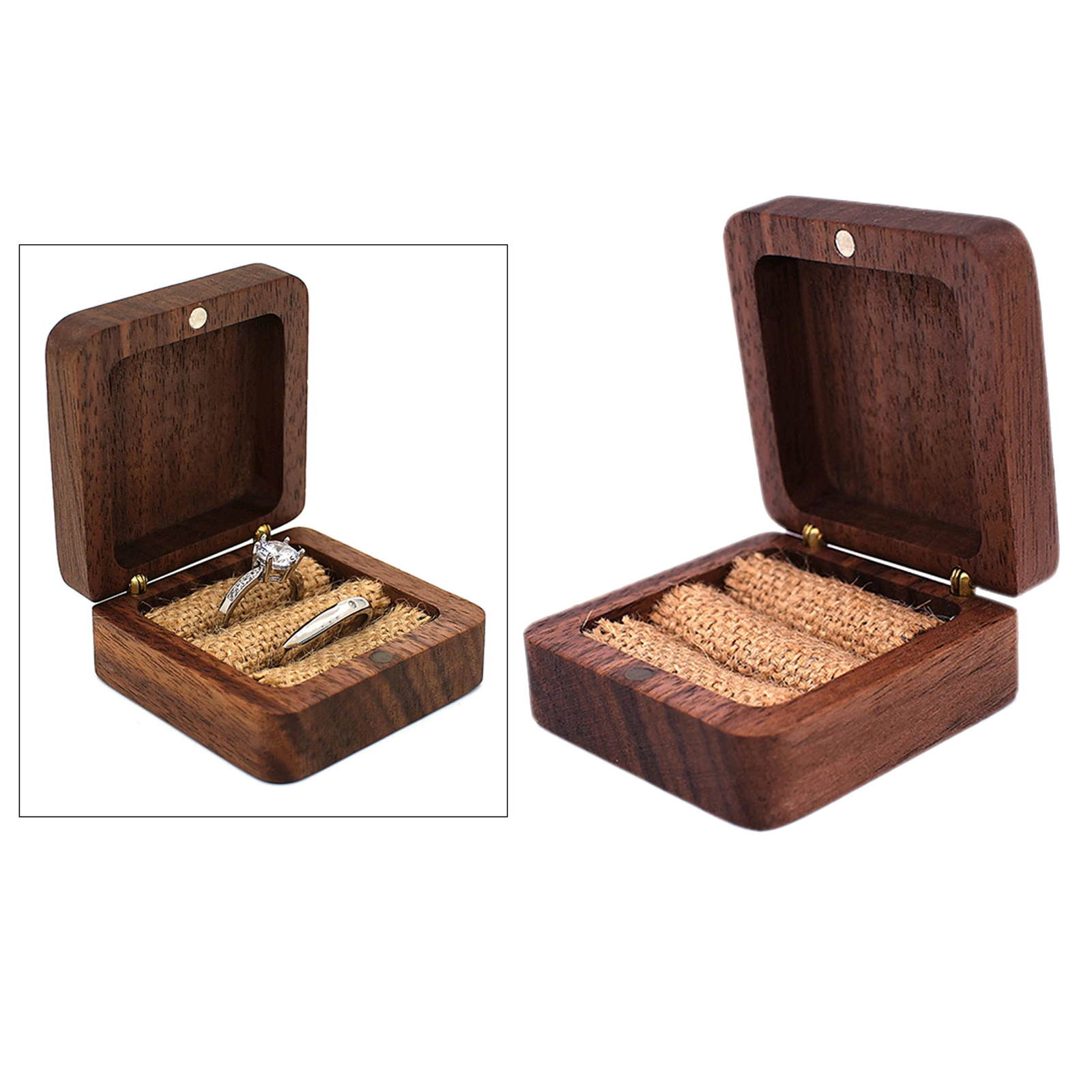 

Walnut Wood Jewelry Box Engagement Wedding Ceremony Rings Storage Proposal Portable Rings Holder Rustic Wedding Rings Box