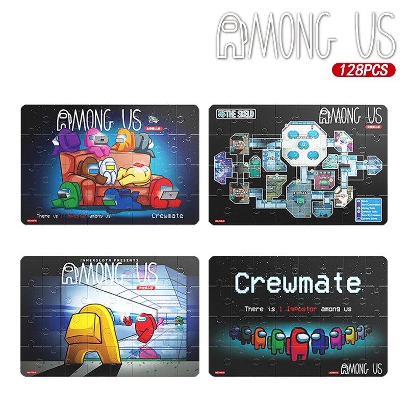 

2021 HOT 128PCS Puzzle Among The Map Crewmate Us Alien Games Montessori Craft DIY Kids Educational Puzzles Toys Boys Girls Gift