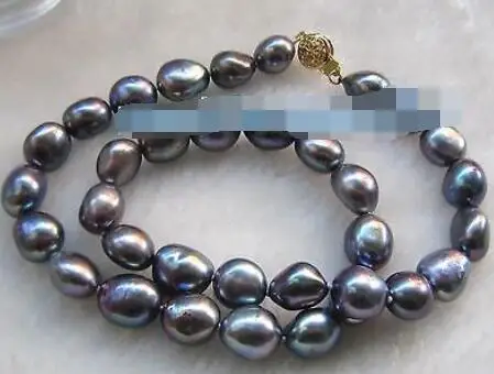 

baroque 18" 9-10 MM AAA SOUTH SEA black PEARL NECKLACE 14K GOLD CLASP