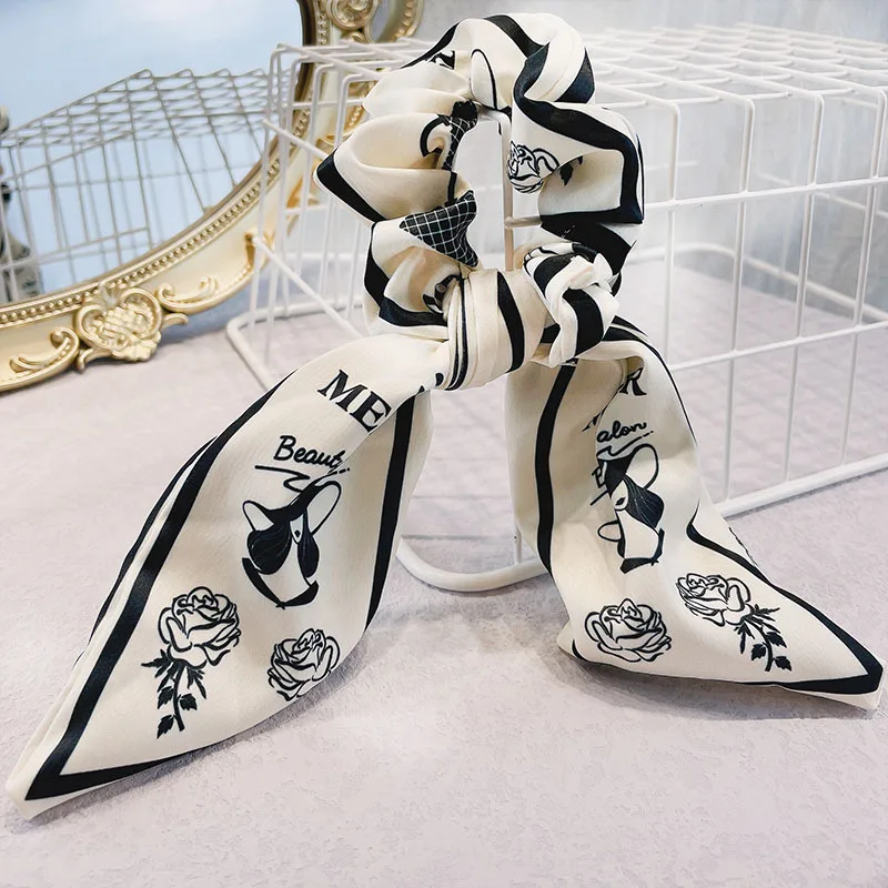 

Fashion Rose Scrunchies Jewelry Ponytail Holder Bow Elastic Hair Accessories For Women Scarf Bow Ties Hair Band Ribbon Headwear