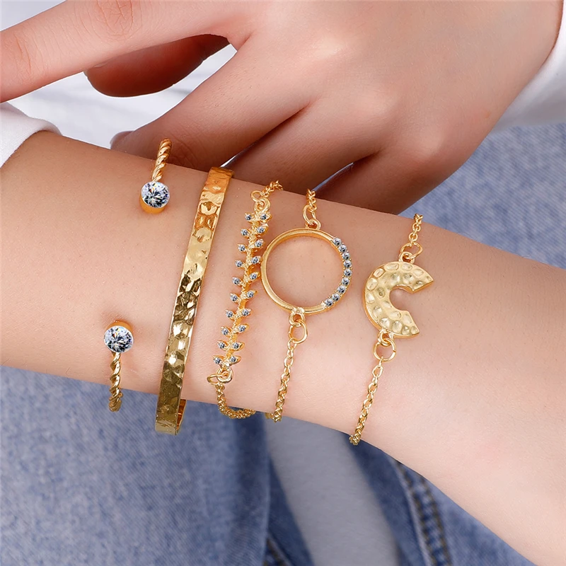 5 шт./компл. винтажный богемный золотистый браслет с рисунком молотка Луна