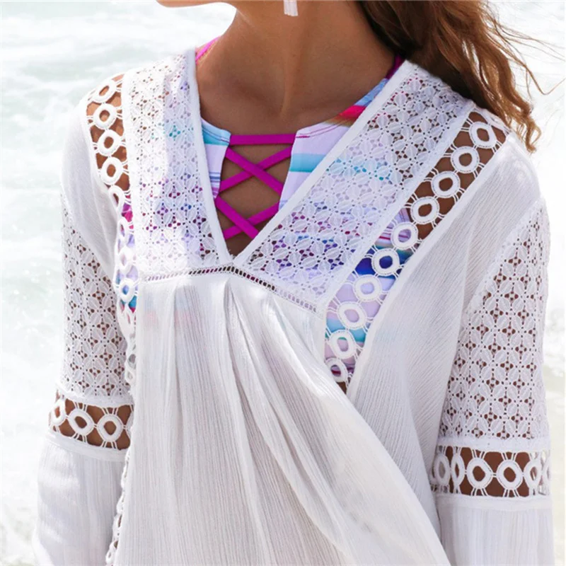 Летняя Пляжная накидка парео 2020 шифоновая с длинным рукавом для бикини купания