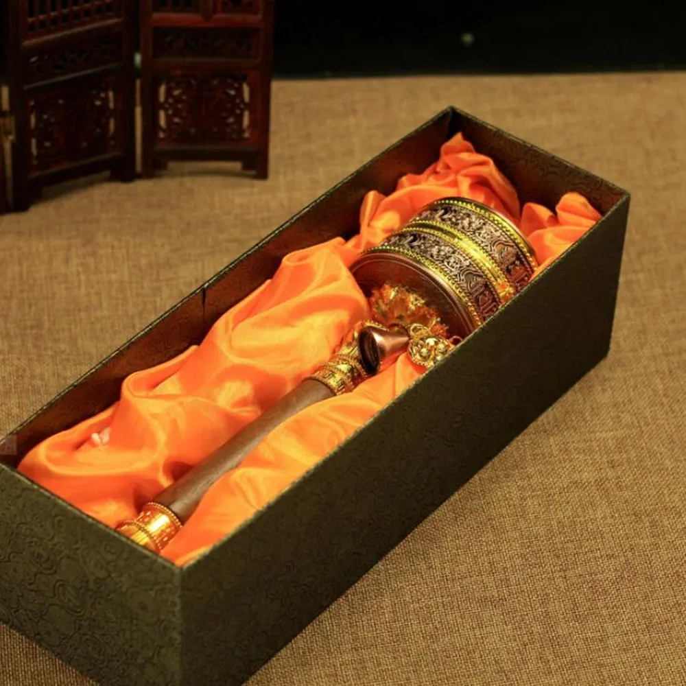 30 см двухслойный Тибетский сплав медь шесть слов Писания резьба вручную Запуск