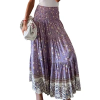 bambooboy 2022 new arrival summer womens elegant floral printed elastic holiday bohemian casual high waist a line skirt fc963