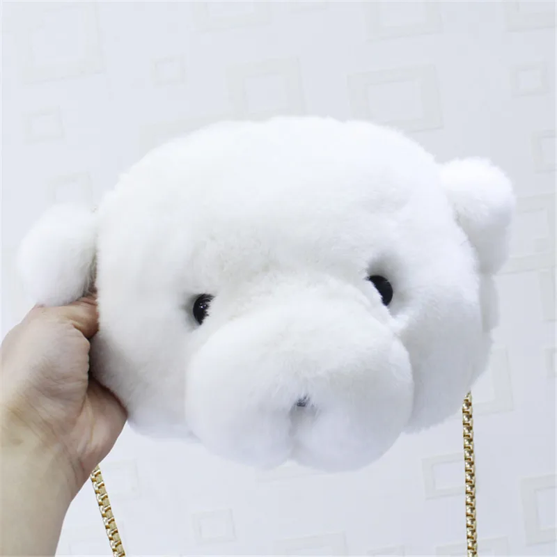 Женская сумка-мессенджер из меха кролика Рекс с изображением мишки | Багаж и