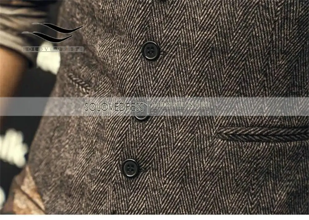 Серый мужской костюм жилет Slim Fit елочка твид U шеи для свадьбы женихов мужчин s