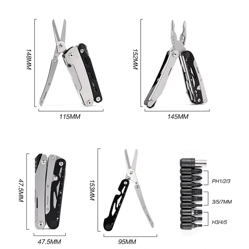 

12-in-1 Multitool Pliers-screwdriver Bits Group EDC tool Survival, Camping Multi-function pliers hiking accessories