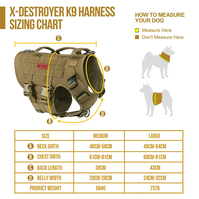 

OneTigris X K9 Harness 3 Handled Heavy Duty Dog Vest With Metal Buckles MOLLE Training Harness for Service Dog