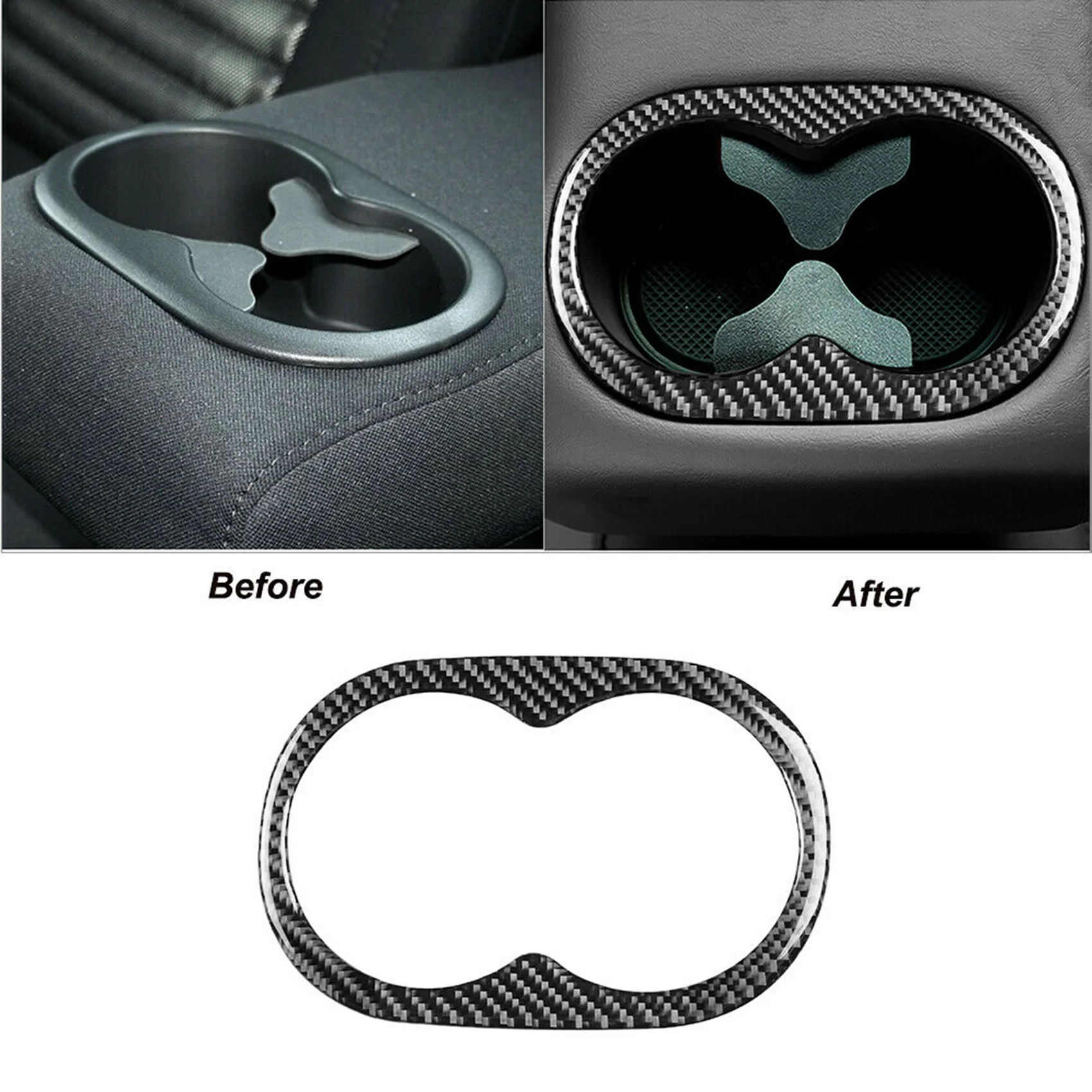 

Rear Armrest Water Cup Holder Frame Cover Trim Decorative Sticker for Dodge Challenger 2015-2021