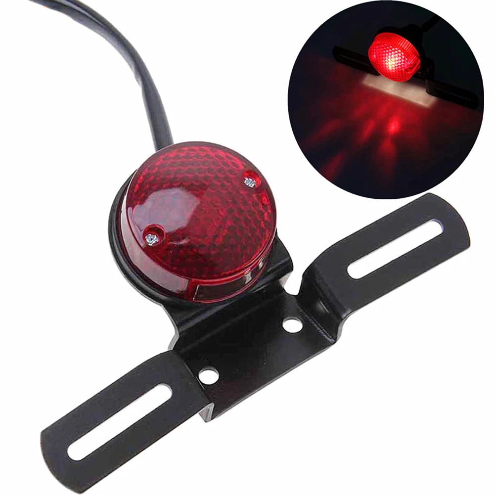 Round Waterproof Shockproof Durable Brake License Plate Red Motorcycle Taillight Mount Holder Super Bright Spare Parts Rear |