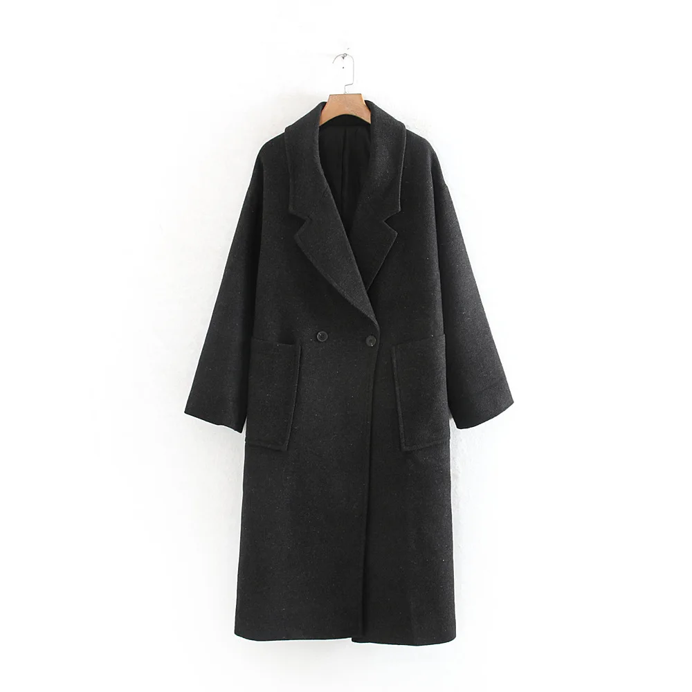 

Женское офисное пальто, длинное облегающее однотонное свободное шерстяное пальто и куртка, двубортная верхняя одежда для зимы