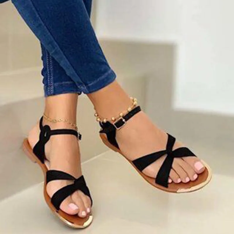 

2020 Summer Women Flat Sandals Gold Open Toe Beach Shoes Gladiator Cross Strappy Ladies Sandals Zapatos Mujer Chaussure Femme