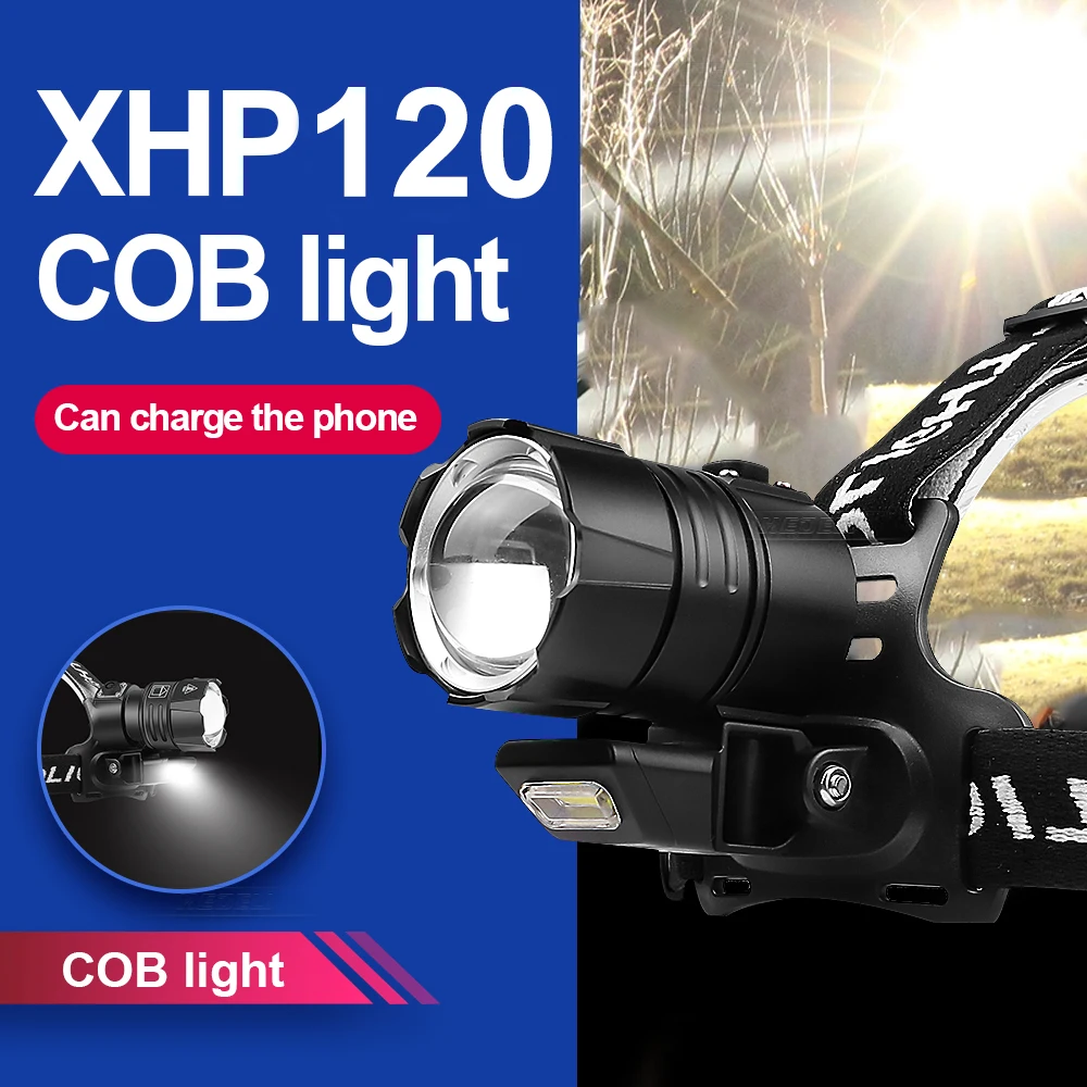 

2021 Newest XHP120 Head Lamp High Power Rechargeable Headlamp Flashlight Head Torch Led Headlight 18650 Bright Fighing Lantern
