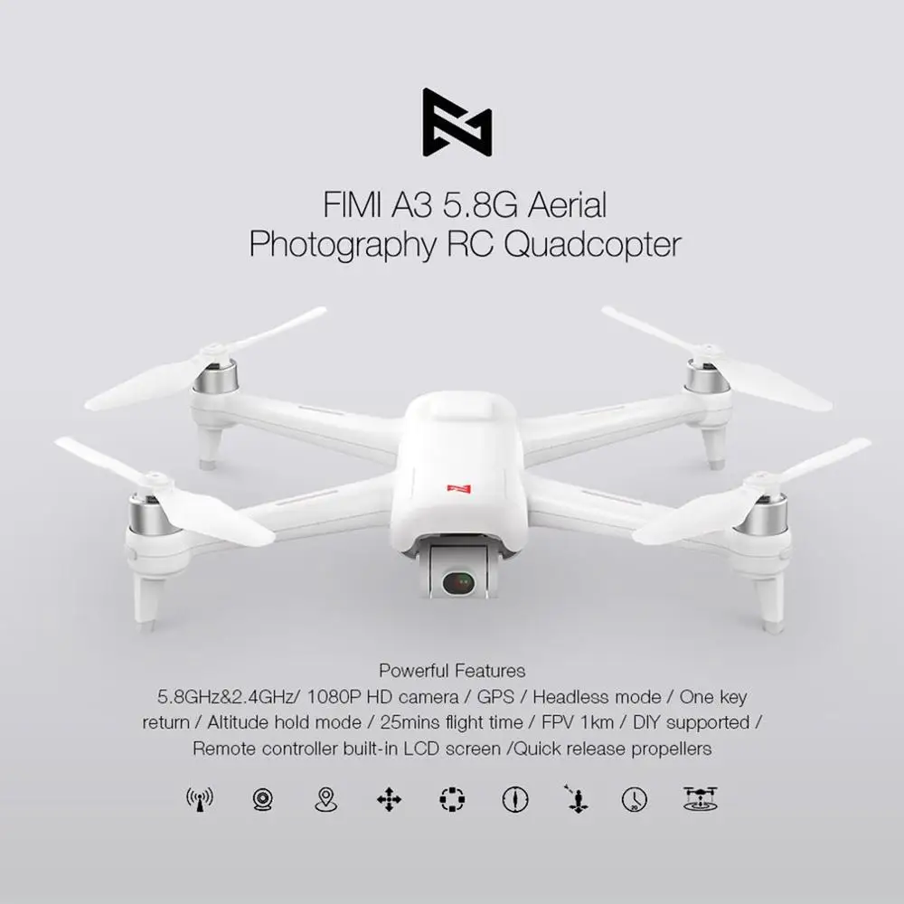 FIMI A3 5,8G gps дрона с дистанционным управлением с 2-оси Gimbal 1080P Камера 1 км с видом от первого лица 25 минут для дистанционно управляемого летательного аппарата RTF Безголовый режим двойной DVR