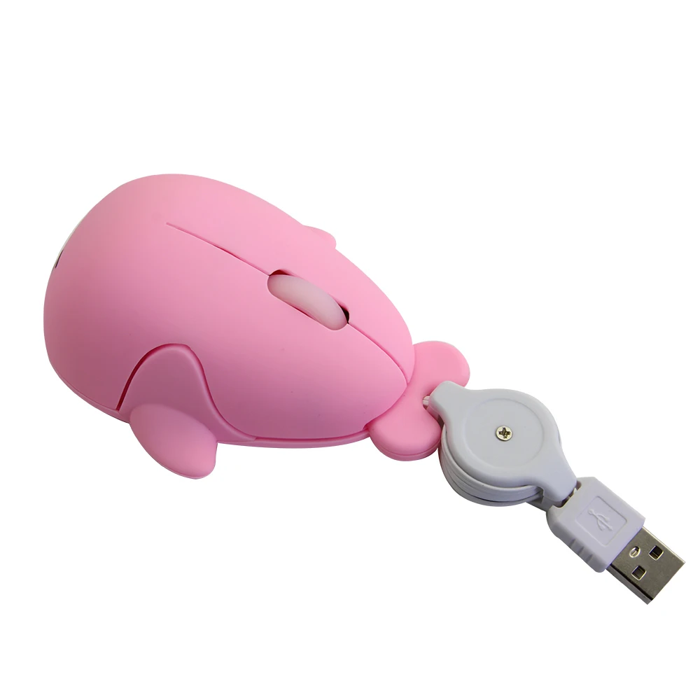 Розовый милый Дельфин мини компьютерная мышь Выдвижной Usb кабель проводной оптический Mause 3D животное эргономичные маленькие мыши для детей ПК ноутбук