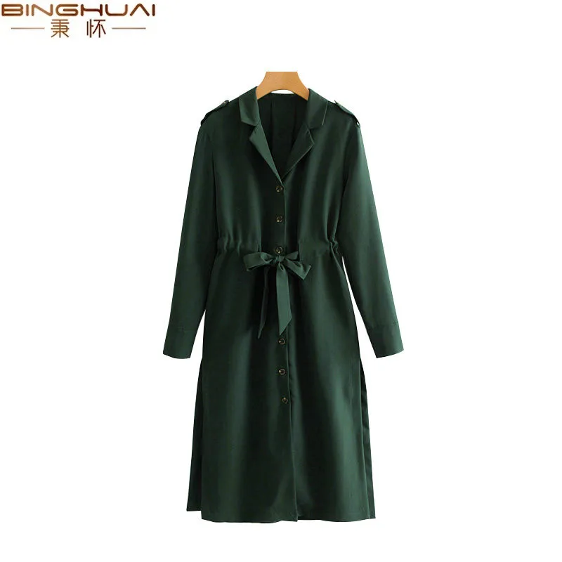 

Платье-Макси женское с длинным рукавом и отложным воротником