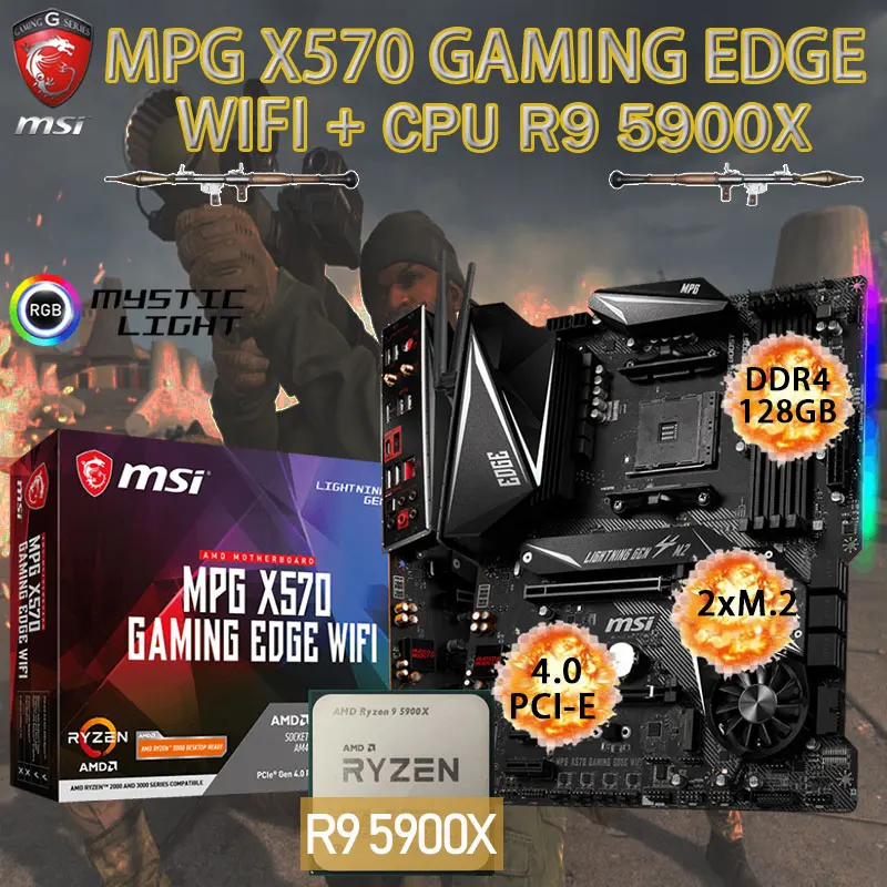 

AMD Kit Ryzen 9 5900X Combo With MSI MPG X570 GAMING EDGE WIFI Motherboard Set DDR4 128GB 4400 M.2 Placa-mãe AM4 ATX Desktop New