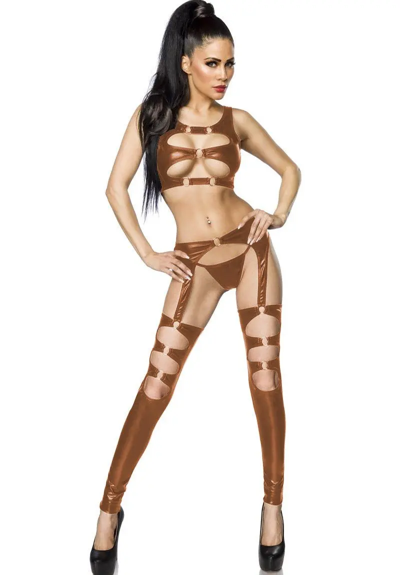 Сексуальное женское эротическое белье комбинезон из ПВХ с вырезами