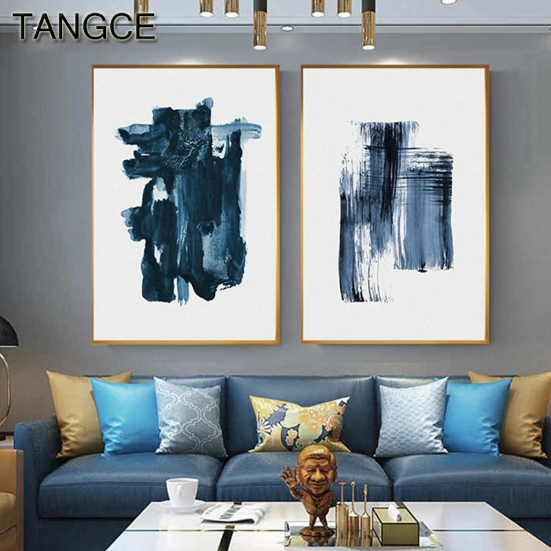 Wall Art Nordic Стиль украшения дома модульная фотографии современный минимализм абстрактный синий Темно-синие картина, напечатанная на холсте Плакаты