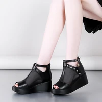 2020 wedges shoes for women sandals super high heels summer floral cutout shoes internal increase platform sandals white shoes