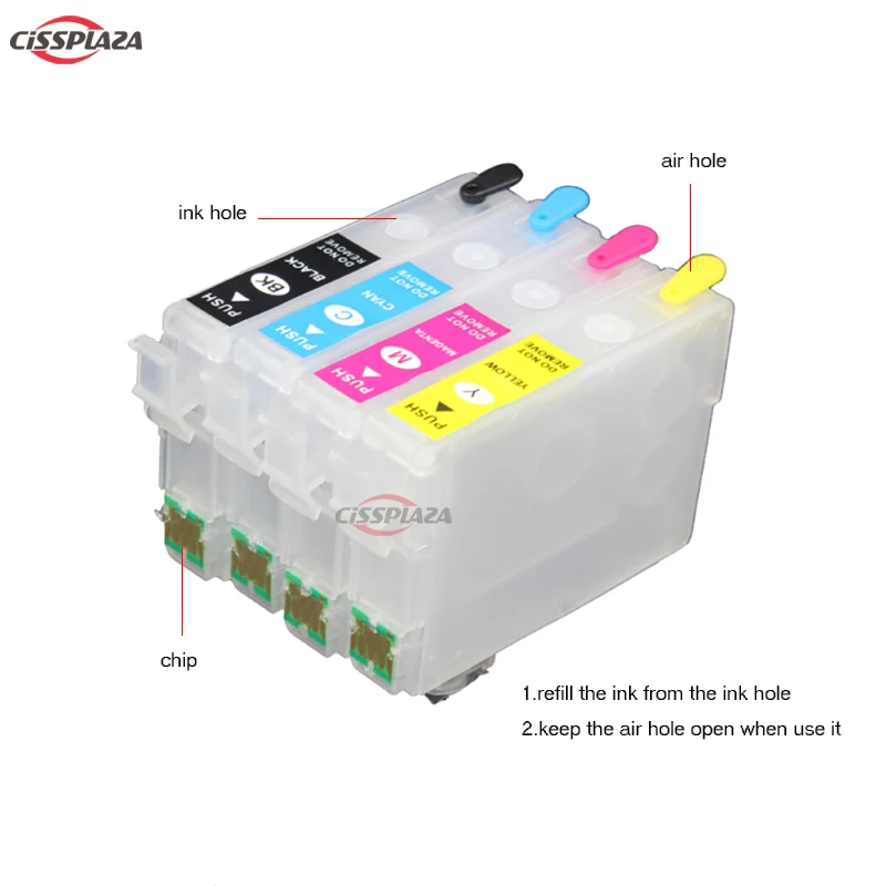 

CISSPLAZA 1set 603XL 603 Refillable Ink Cartridge with ARC Chip compatible for Epson XP 4100 4105 WF2810 WF2830 WF2835 PRINTER