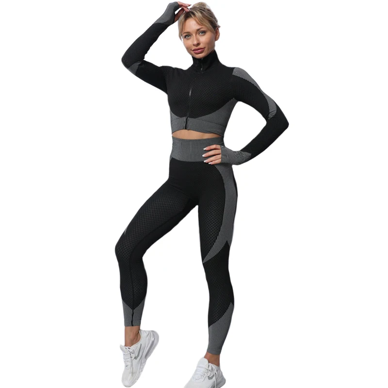 

Women Yoga Set Gym Clothing Female Sport Fitness Suit Running Clothes Yoga Full Sleeve Zipper Top Suit