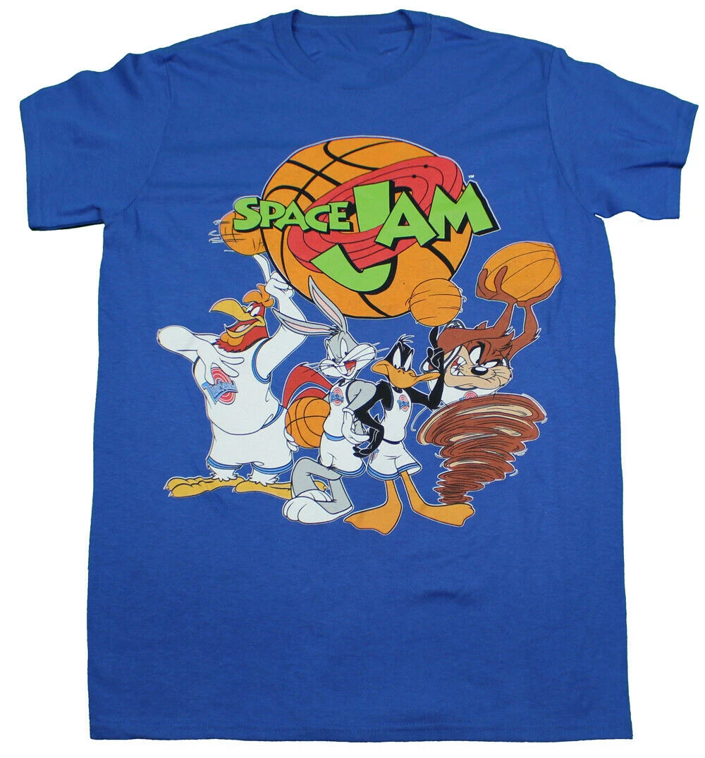 LOONEY TUNES SPACE JAM SQUAD топы футболка синяя ретро кино мультфильм Мужская Новая уличная