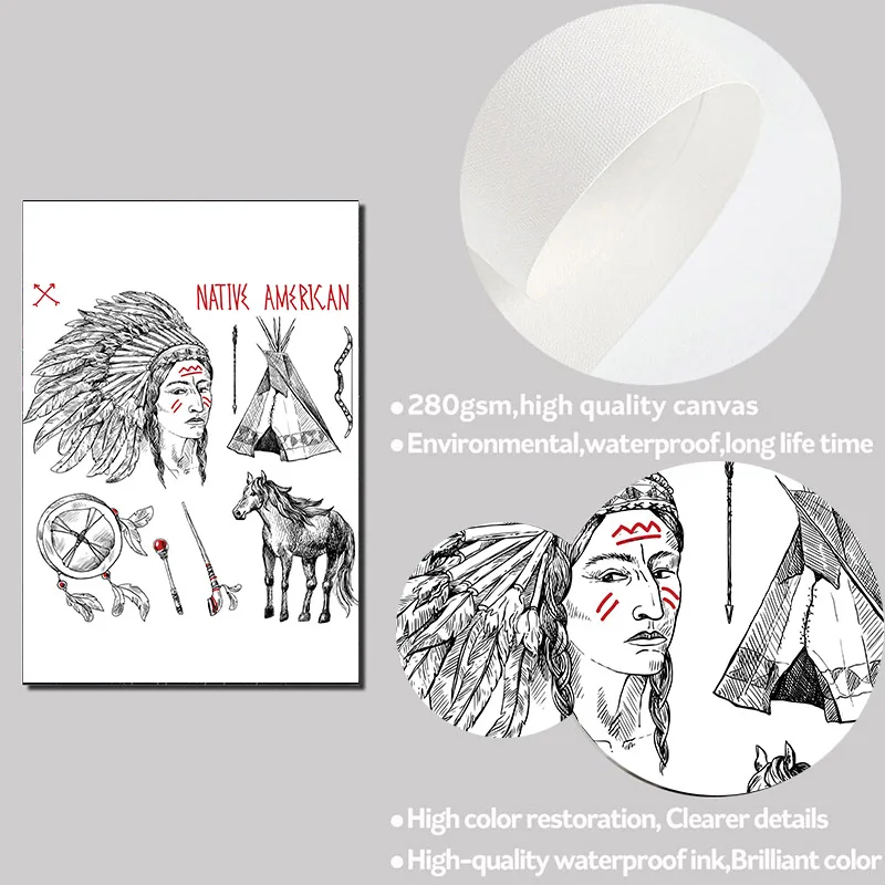 3 Панели Картина на холсте индейцев черно-белая стрела и слово плакат печать